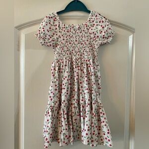 Sweet Honey Smocked White Cherry Print Dress / Size 5 / VGUC